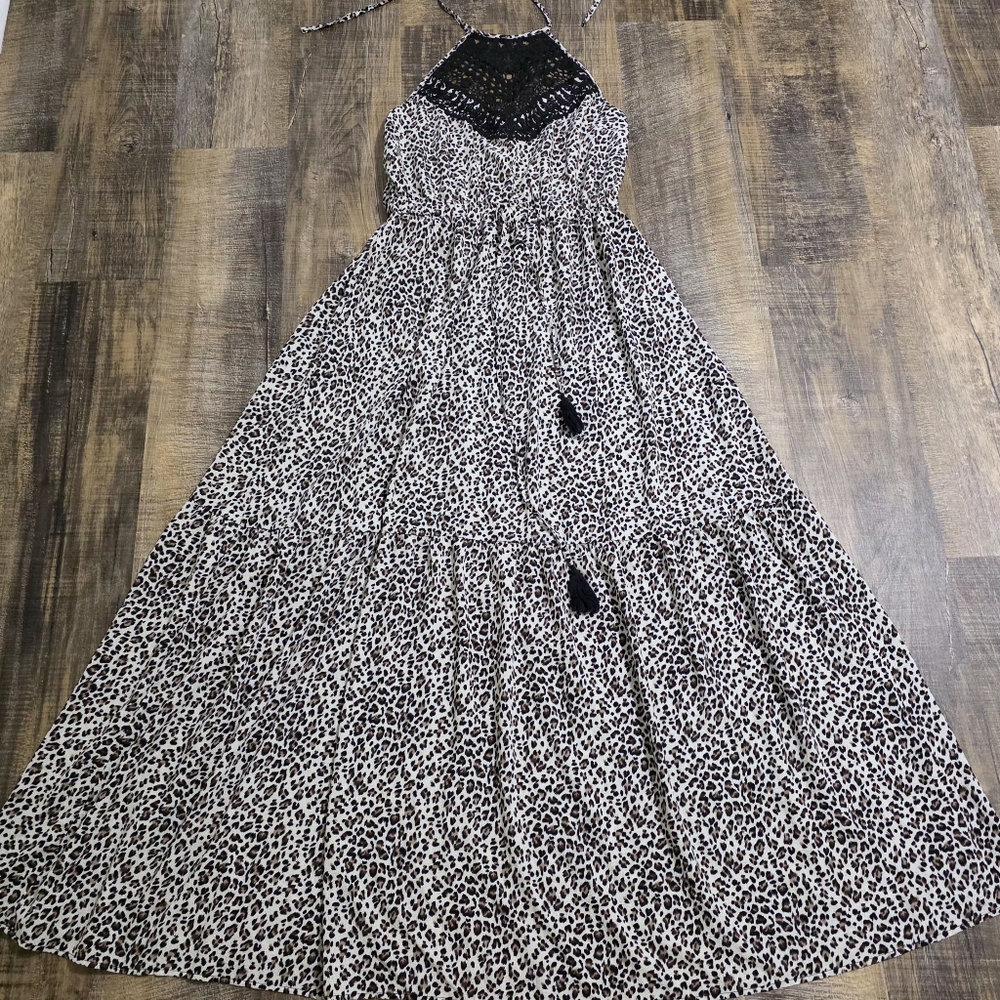 Main Strip Black and White Leopard Maxi Dress
